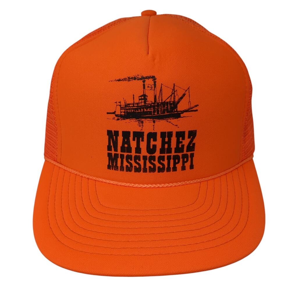 Natchez Mississippi Snapback Trucker Hat Orange OS Adjustable Mesh Back Cobra